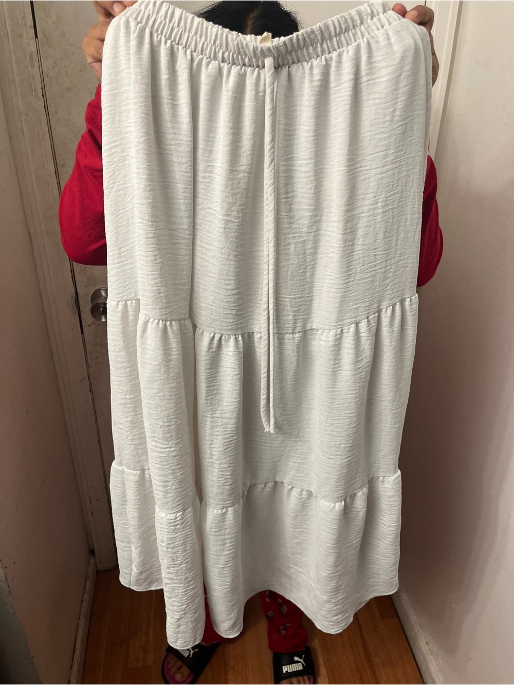 See You Monday White Tiered Maxi Skirt with Drawstring Waist